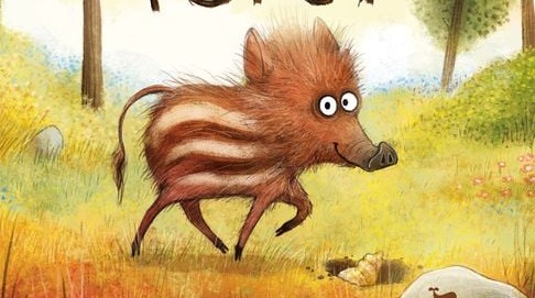 Ein kleines gezeichnetes Wildschwein vom Buchcover.