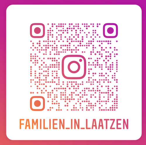 Logo von Instagram mit dem Hinweis auf den Kanal der Frühen Hilfen. Der Kanal heißt Familien in Laatzen.