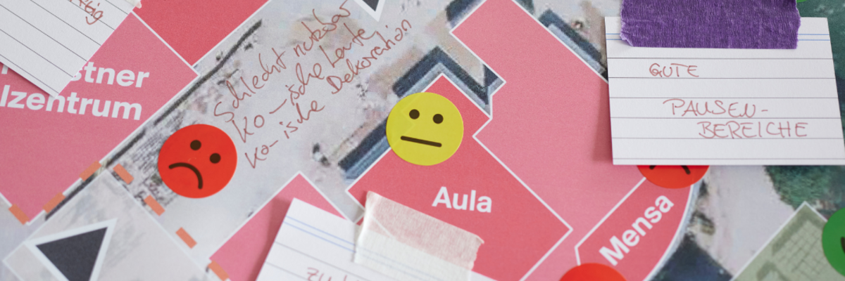 Notizzettel auf einem Plan.