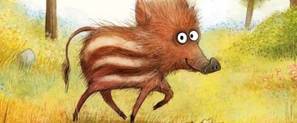 Ein kleines gezeichnetes Wildschwein vom Buchcover.