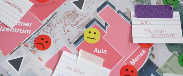 Notizzettel auf einem Plan.