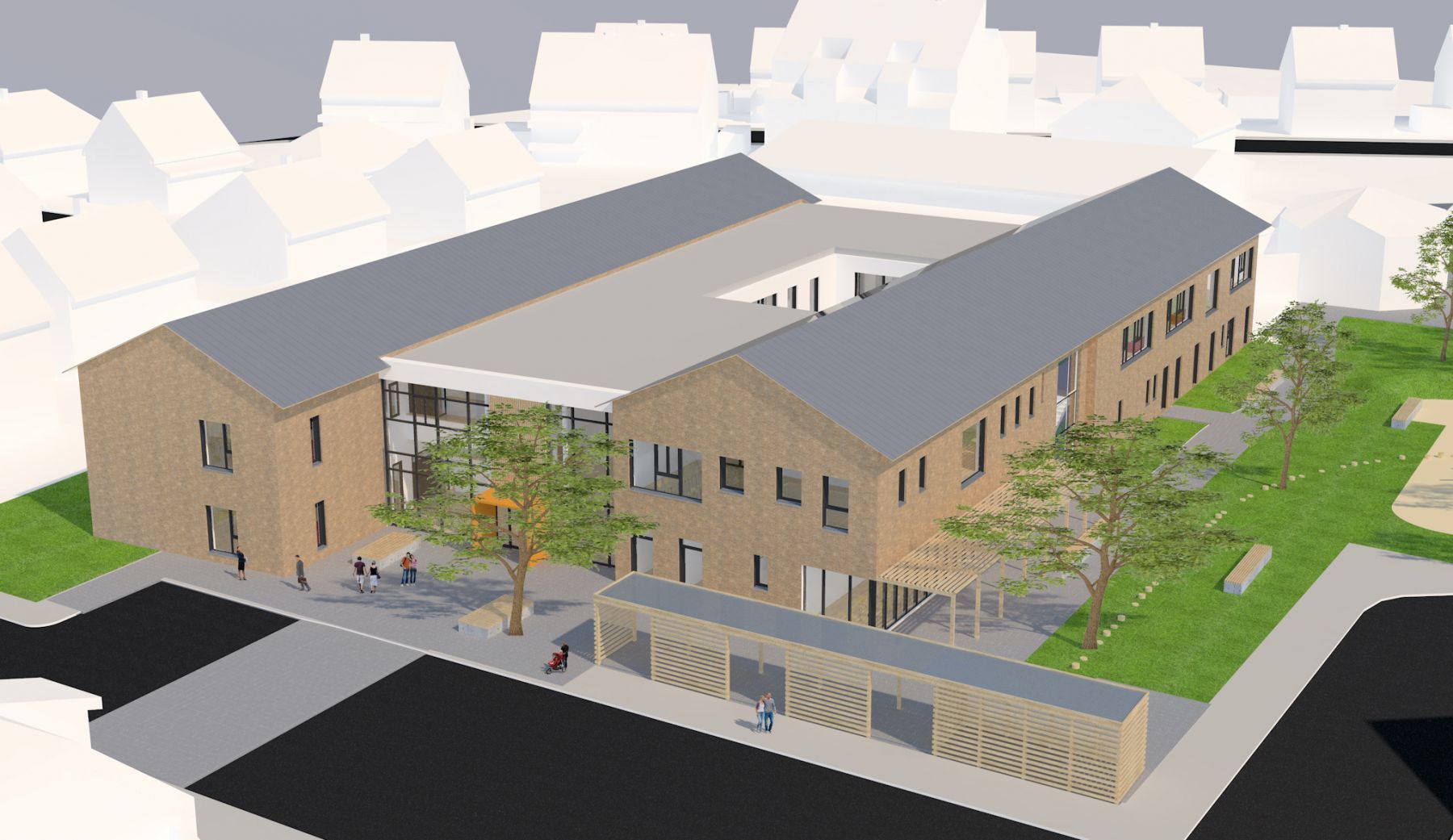 Visualisierung des Grundschulneubaus in Ingeln-Oesselse ©ppb Projektservice Planen und Bauen GmbH