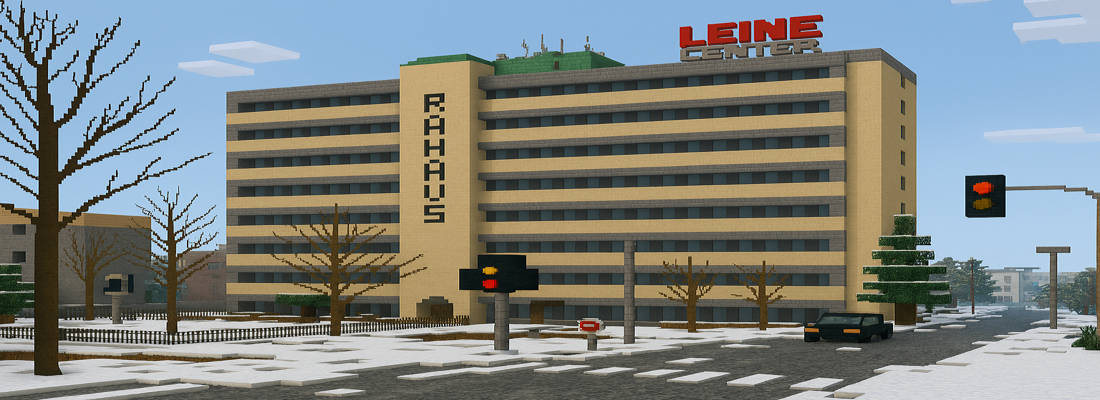 Das Rathaus der Stadt Laatzen im Stil von Minecraft