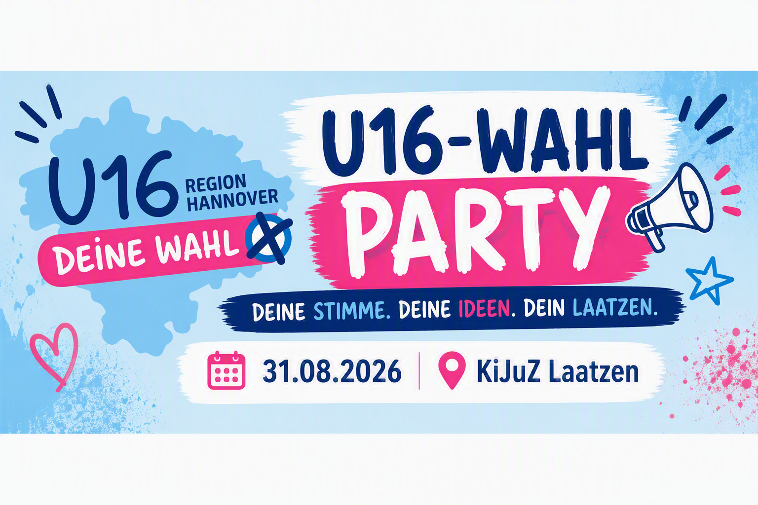 Banner U-16 Wahlparty mit den gröbsten Informationen