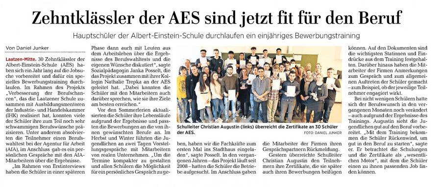 Artikel über Berufsvorbereitung an der AES