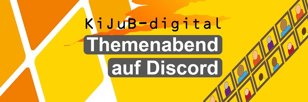 Rauten in Orangetönen, Schriftzug KiJuB-Digital Themenabend auf Discord