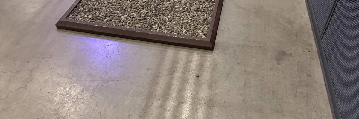 Rollstuhl Parkour in einer Halle aufgebaut. Es sind hier zwei Stationen mit verschiedenen Materialien