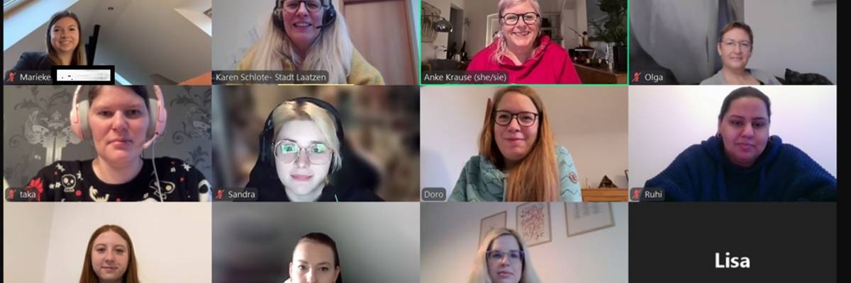 Bildschirmausschnitt © Stadt Laatzen/Karen Schlote Es wird ein Bildschirmausschnitt PC der Teilnehmenden gezeigt. 12 Teilnehmende im Porträt sind zu sehen.