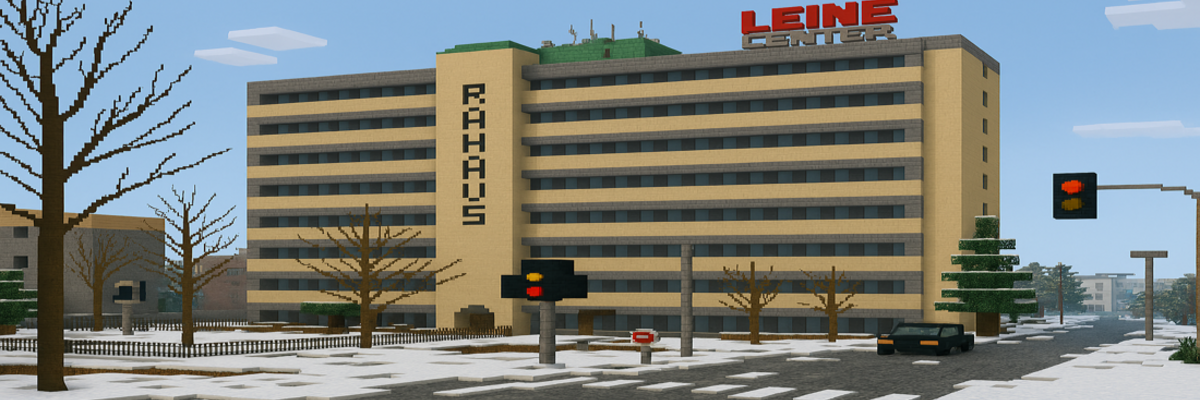 Das Rathaus der Stadt Laatzen im Stil von Minecraft