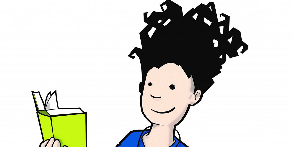 Männchen mit einem Buch kommt aus einem Labtop heraus.