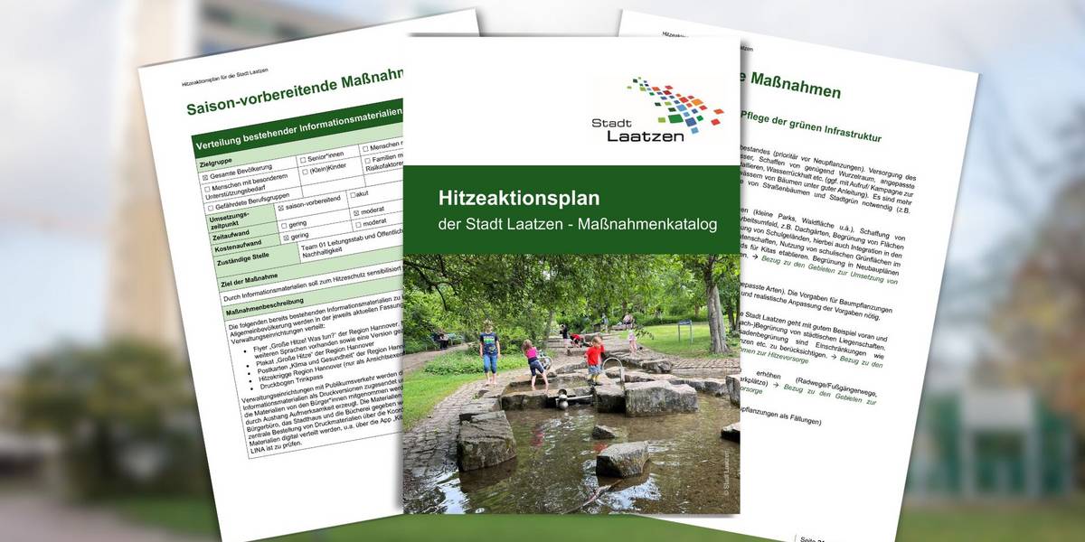 Auf dem Bild sind drei Seiten des Hitzaktionsplans abgebildet.