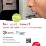 Plakat zum Stromsparcheck © AWO Region Hannover Plakat mit Informationen und einem Mann, der auf einen Stromzähler schaut.