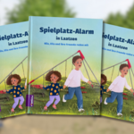 Grafik mit dem Cover des Buches vor einem Spielplatz