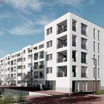 Grafische Ansicht des Wohnungs-Neubaus aus Sicht der Mergenthalerstraße