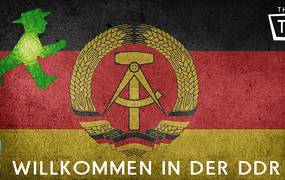 Flagge der DDR, Berliner Mauer, Ampelmännchen, Trabant, Karl Marx, Table Quiz Logo