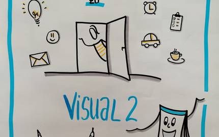 Begrüßungsschild © Stadt Laatzen Auf einem Flipchartblatt steht "Herzlich willkommen zum Visual 2".