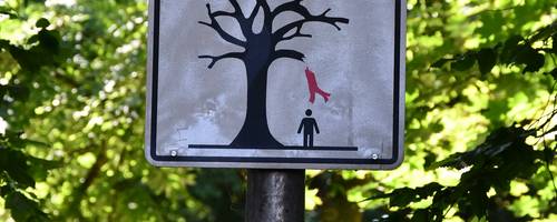 Eine Hinweisschild am Eingang des Parks warnt schon seit Längerem vor der Gefahr von Astbrüchen.