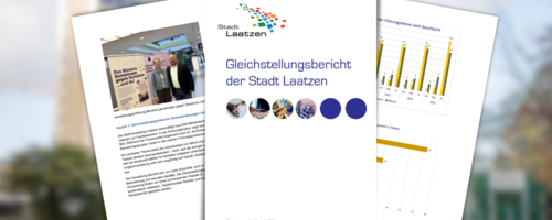 Grafik mit drei einzelnen Seiten ddes Gleichstellungsberichts.