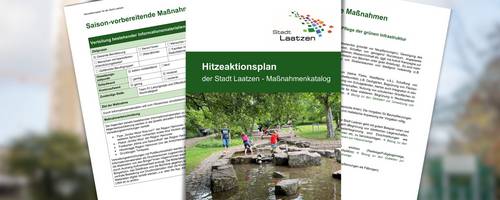 Auf dem Bild sind drei Seiten des Hitzaktionsplans abgebildet.