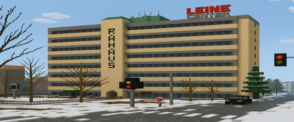 Das Rathaus der Stadt Laatzen im Stil von Minecraft